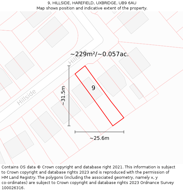 9, HILLSIDE, HAREFIELD, UXBRIDGE, UB9 6AU: Plot and title map