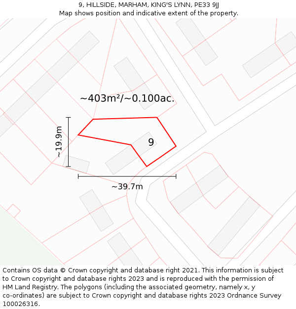 9, HILLSIDE, MARHAM, KING'S LYNN, PE33 9JJ: Plot and title map