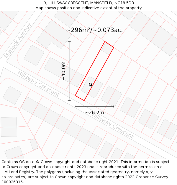 9, HILLSWAY CRESCENT, MANSFIELD, NG18 5DR: Plot and title map