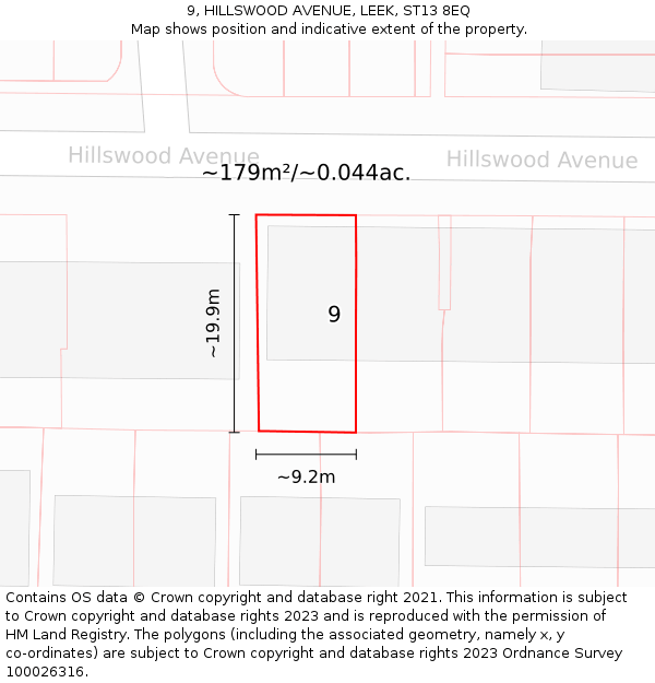 9, HILLSWOOD AVENUE, LEEK, ST13 8EQ: Plot and title map