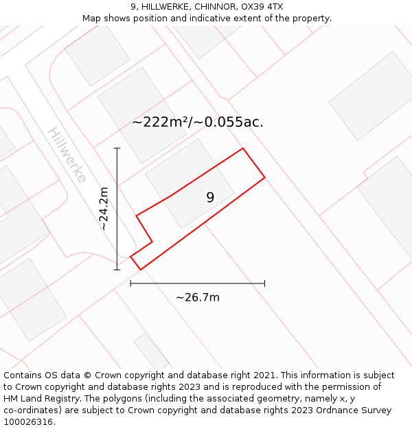 9, HILLWERKE, CHINNOR, OX39 4TX: Plot and title map