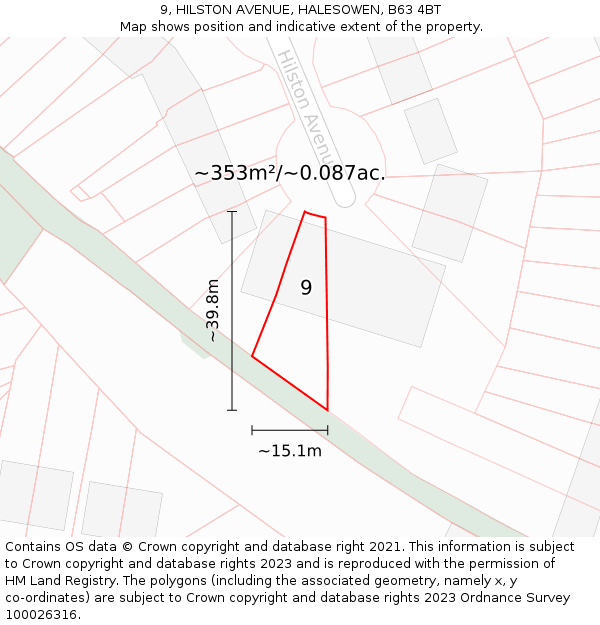 9, HILSTON AVENUE, HALESOWEN, B63 4BT: Plot and title map