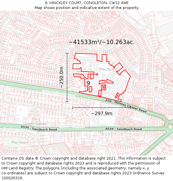 9, HINCKLEY COURT, CONGLETON, CW12 4WE: Plot and title map