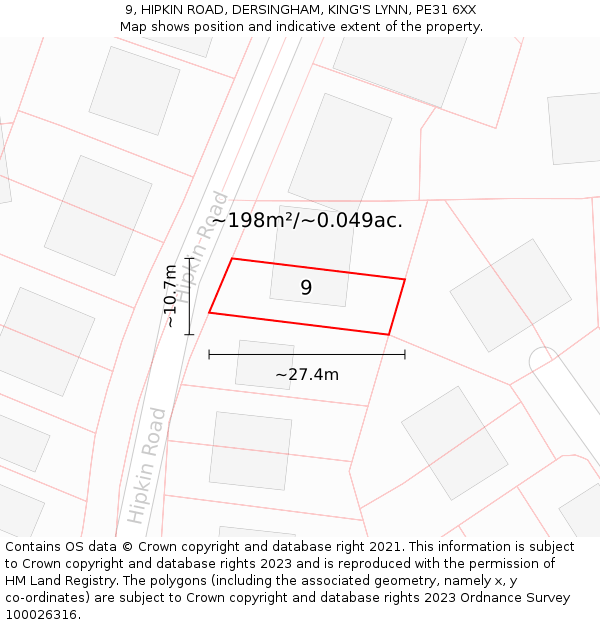 9, HIPKIN ROAD, DERSINGHAM, KING'S LYNN, PE31 6XX: Plot and title map