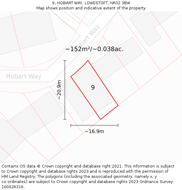 9, HOBART WAY, LOWESTOFT, NR32 3BW: Plot and title map