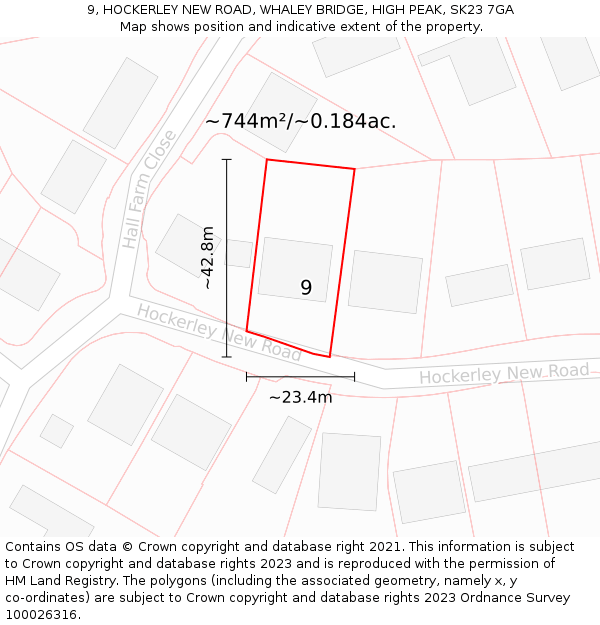 9, HOCKERLEY NEW ROAD, WHALEY BRIDGE, HIGH PEAK, SK23 7GA: Plot and title map