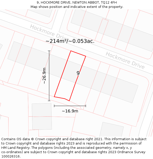 9, HOCKMORE DRIVE, NEWTON ABBOT, TQ12 4FH: Plot and title map