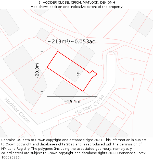 9, HODDER CLOSE, CRICH, MATLOCK, DE4 5NH: Plot and title map