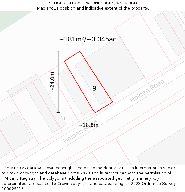 9, HOLDEN ROAD, WEDNESBURY, WS10 0DB: Plot and title map