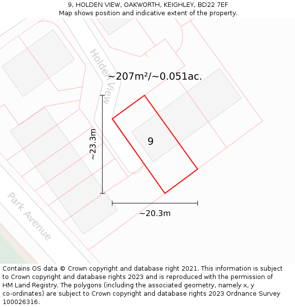 9, HOLDEN VIEW, OAKWORTH, KEIGHLEY, BD22 7EF: Plot and title map