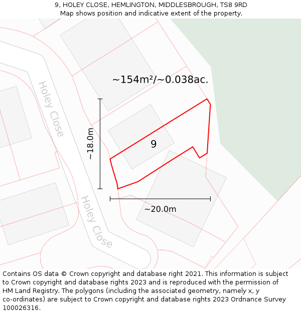 9, HOLEY CLOSE, HEMLINGTON, MIDDLESBROUGH, TS8 9RD: Plot and title map