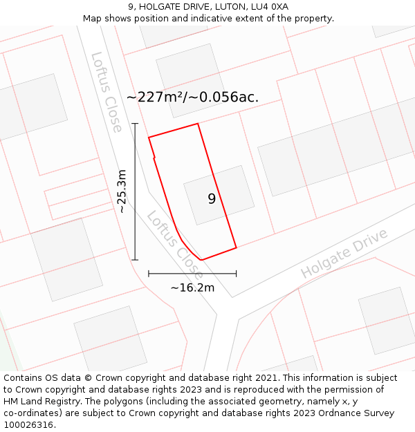 9, HOLGATE DRIVE, LUTON, LU4 0XA: Plot and title map