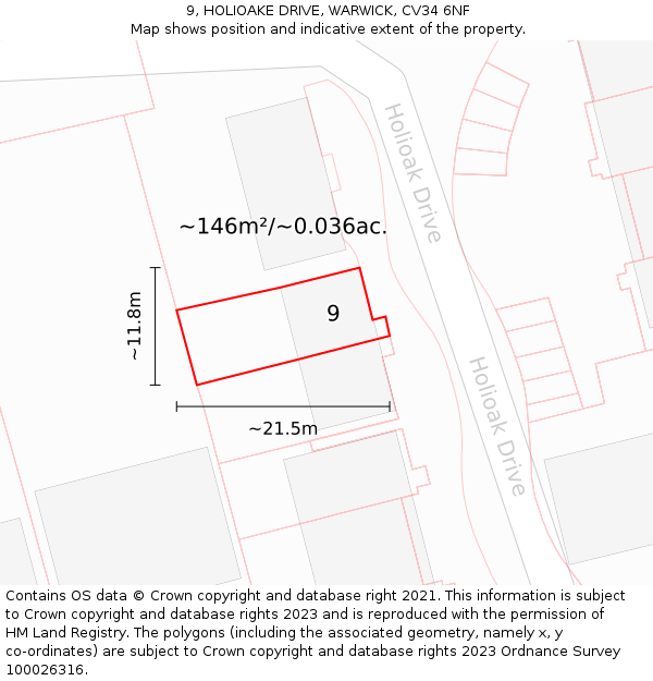 9, HOLIOAKE DRIVE, WARWICK, CV34 6NF: Plot and title map
