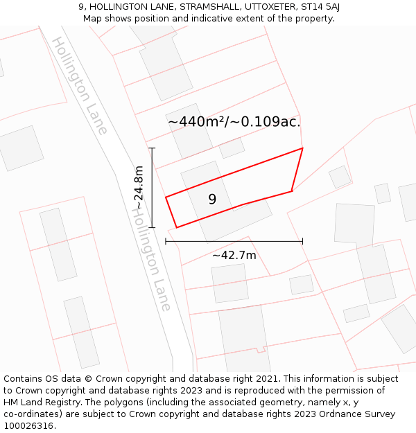 9, HOLLINGTON LANE, STRAMSHALL, UTTOXETER, ST14 5AJ: Plot and title map