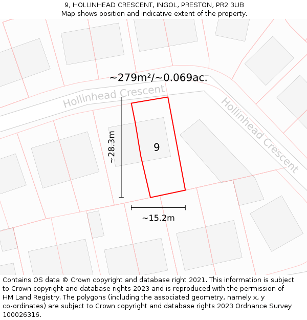 9, HOLLINHEAD CRESCENT, INGOL, PRESTON, PR2 3UB: Plot and title map