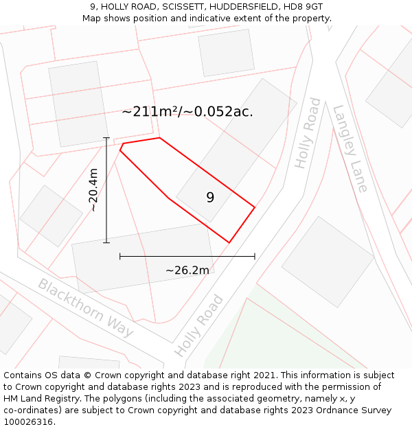 9, HOLLY ROAD, SCISSETT, HUDDERSFIELD, HD8 9GT: Plot and title map
