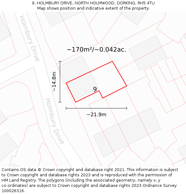 9, HOLMBURY DRIVE, NORTH HOLMWOOD, DORKING, RH5 4TU: Plot and title map