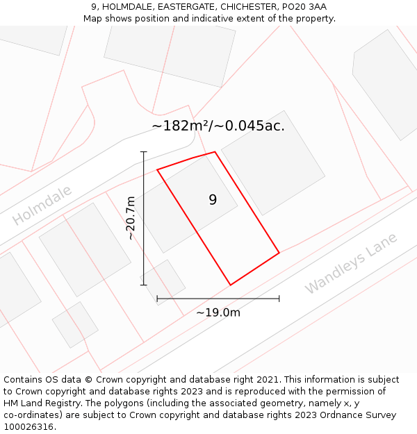 9, HOLMDALE, EASTERGATE, CHICHESTER, PO20 3AA: Plot and title map