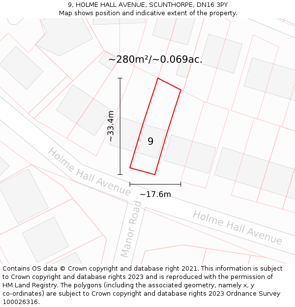 9, HOLME HALL AVENUE, SCUNTHORPE, DN16 3PY: Plot and title map