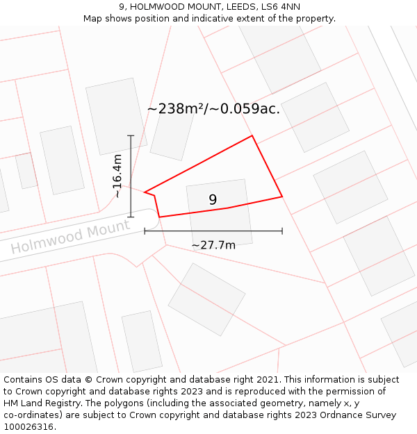 9, HOLMWOOD MOUNT, LEEDS, LS6 4NN: Plot and title map