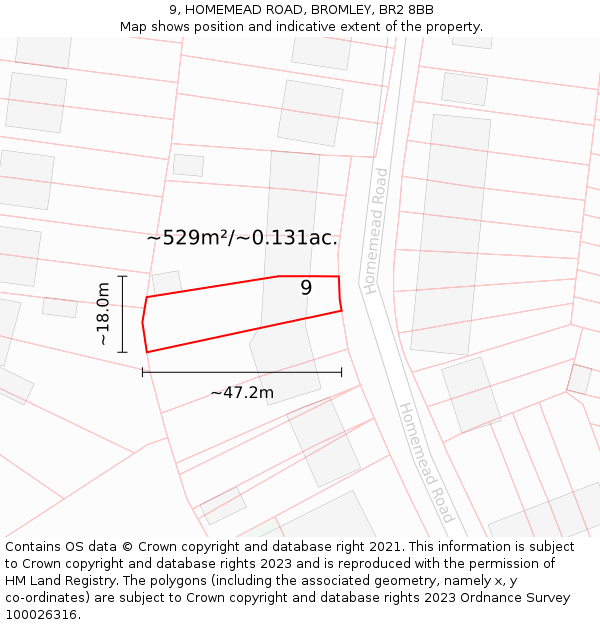 9, HOMEMEAD ROAD, BROMLEY, BR2 8BB: Plot and title map