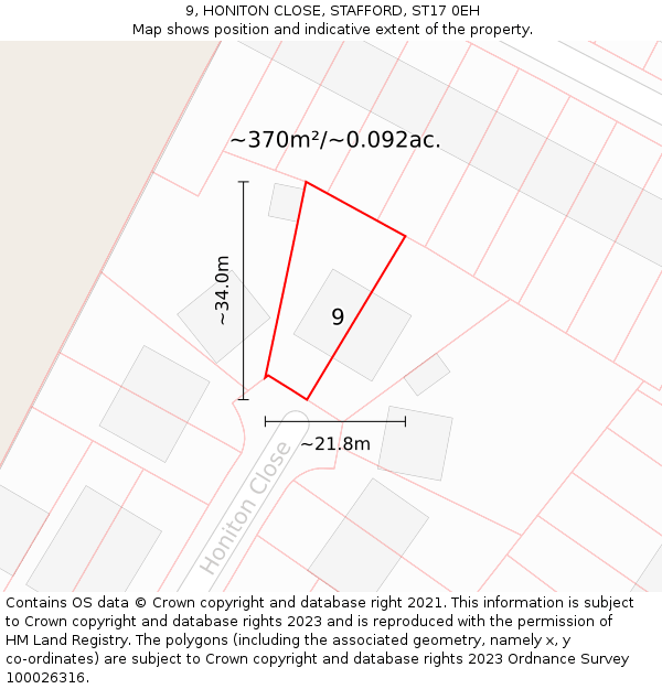 9, HONITON CLOSE, STAFFORD, ST17 0EH: Plot and title map