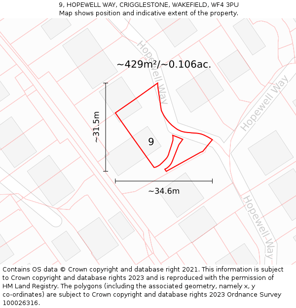 9, HOPEWELL WAY, CRIGGLESTONE, WAKEFIELD, WF4 3PU: Plot and title map
