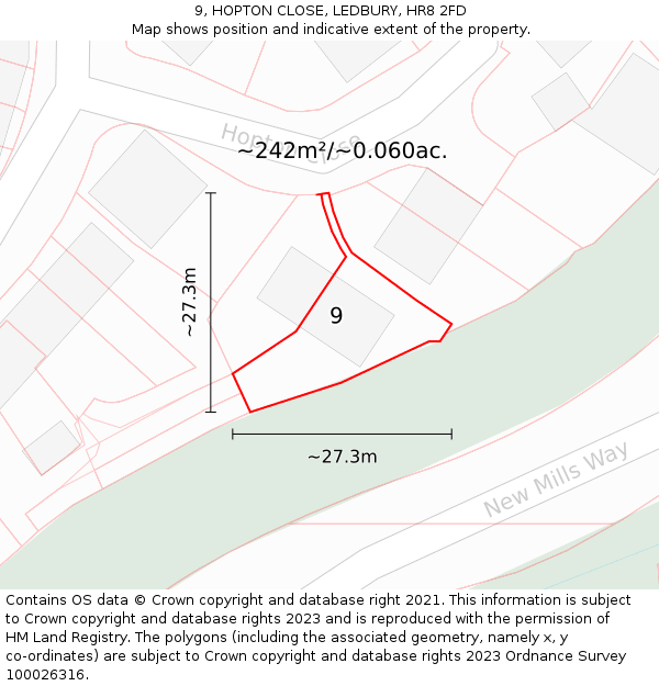 9, HOPTON CLOSE, LEDBURY, HR8 2FD: Plot and title map