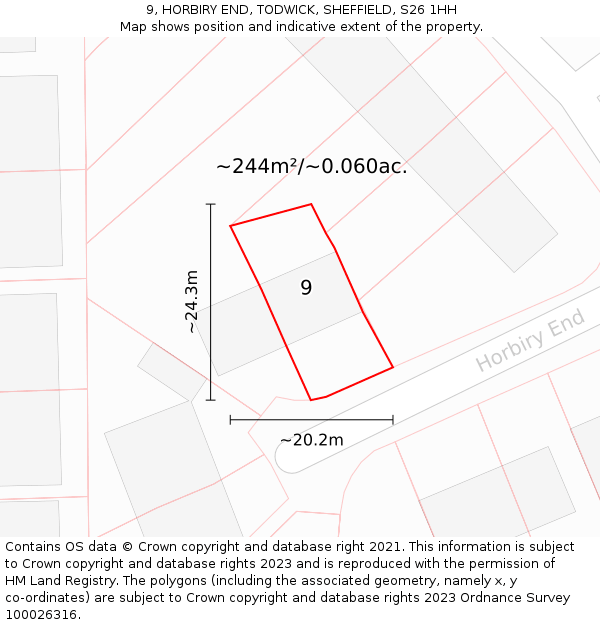 9, HORBIRY END, TODWICK, SHEFFIELD, S26 1HH: Plot and title map