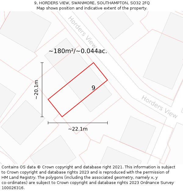 9, HORDERS VIEW, SWANMORE, SOUTHAMPTON, SO32 2FQ: Plot and title map