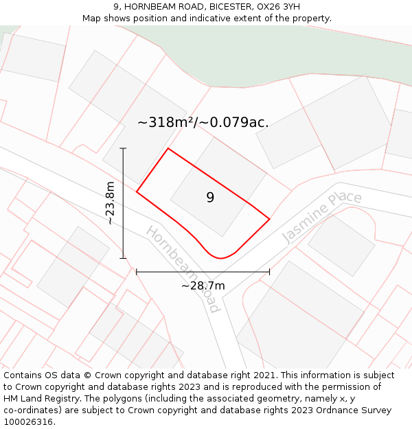 9, HORNBEAM ROAD, BICESTER, OX26 3YH: Plot and title map