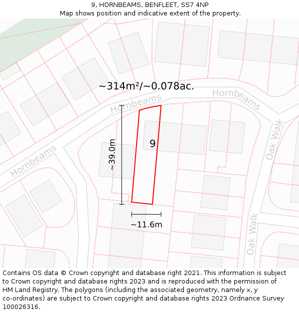 9, HORNBEAMS, BENFLEET, SS7 4NP: Plot and title map
