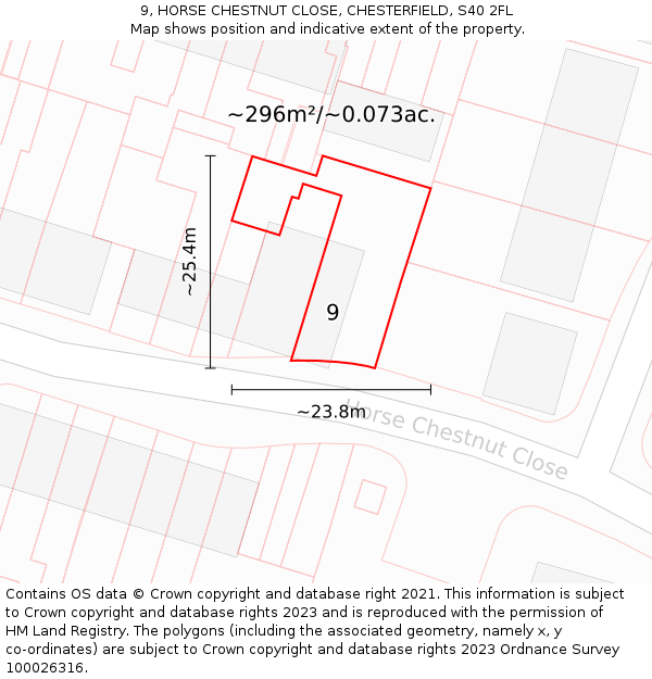 9, HORSE CHESTNUT CLOSE, CHESTERFIELD, S40 2FL: Plot and title map