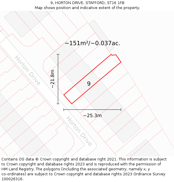 9, HORTON DRIVE, STAFFORD, ST16 1FB: Plot and title map