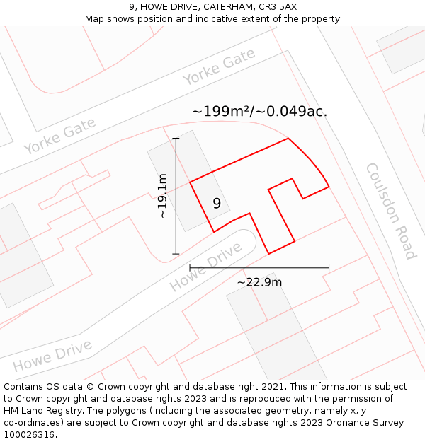 9, HOWE DRIVE, CATERHAM, CR3 5AX: Plot and title map