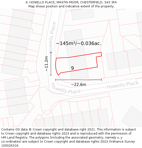 9, HOWELLS PLACE, MASTIN MOOR, CHESTERFIELD, S43 3FA: Plot and title map