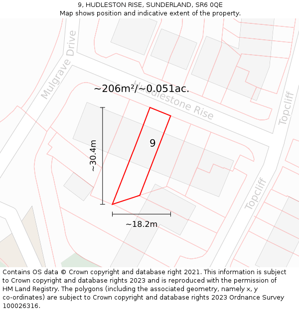 9, HUDLESTON RISE, SUNDERLAND, SR6 0QE: Plot and title map