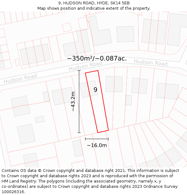 9, HUDSON ROAD, HYDE, SK14 5EB: Plot and title map