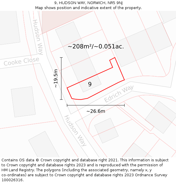 9, HUDSON WAY, NORWICH, NR5 9NJ: Plot and title map