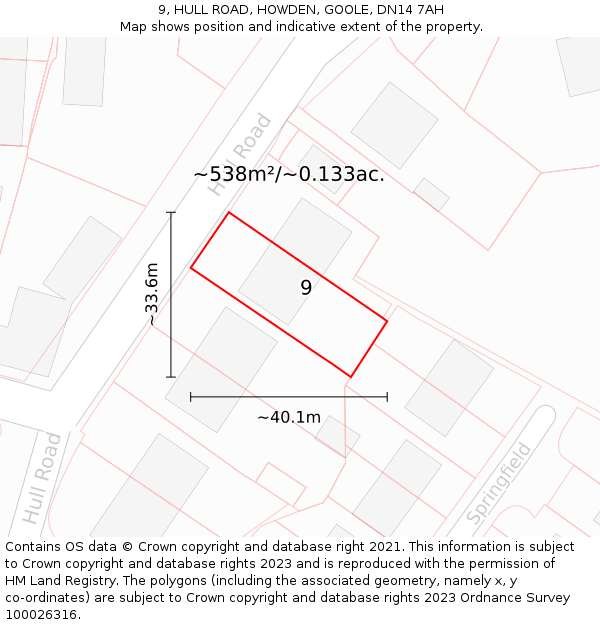 9, HULL ROAD, HOWDEN, GOOLE, DN14 7AH: Plot and title map