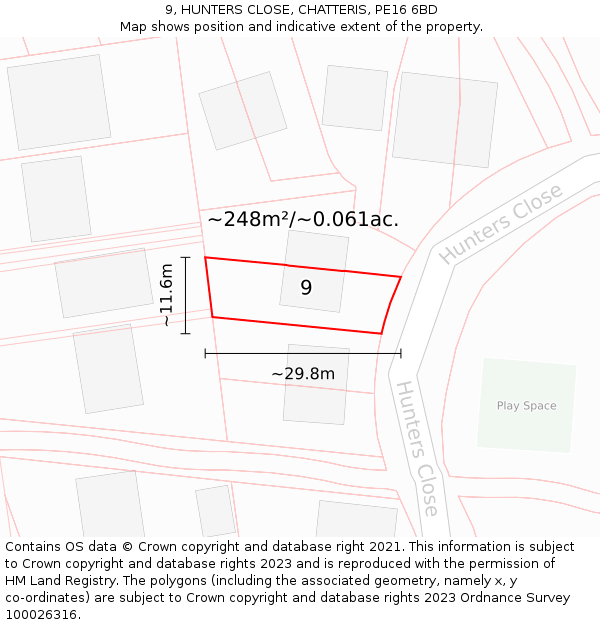 9, HUNTERS CLOSE, CHATTERIS, PE16 6BD: Plot and title map