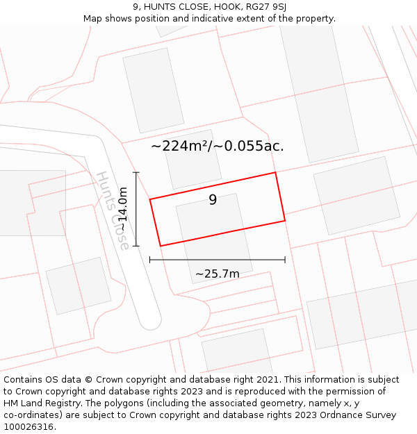 9, HUNTS CLOSE, HOOK, RG27 9SJ: Plot and title map