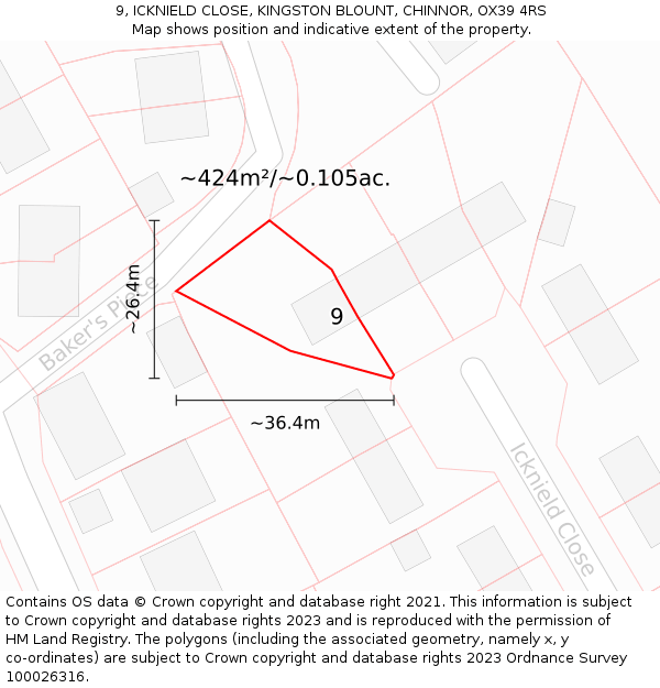 9, ICKNIELD CLOSE, KINGSTON BLOUNT, CHINNOR, OX39 4RS: Plot and title map