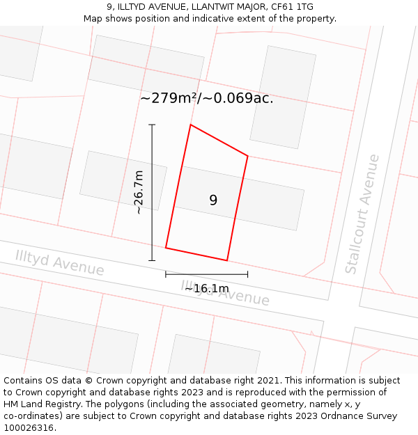9, ILLTYD AVENUE, LLANTWIT MAJOR, CF61 1TG: Plot and title map