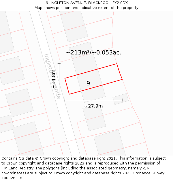 9, INGLETON AVENUE, BLACKPOOL, FY2 0DX: Plot and title map