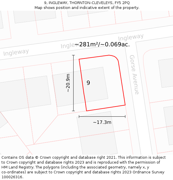 9, INGLEWAY, THORNTON-CLEVELEYS, FY5 2PQ: Plot and title map