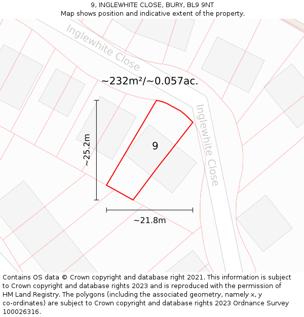 9, INGLEWHITE CLOSE, BURY, BL9 9NT: Plot and title map