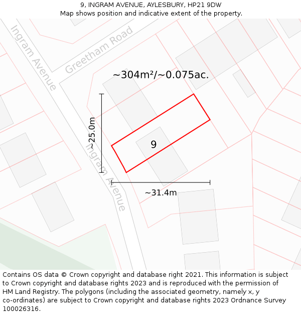 9, INGRAM AVENUE, AYLESBURY, HP21 9DW: Plot and title map