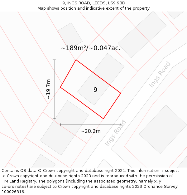 9, INGS ROAD, LEEDS, LS9 9BD: Plot and title map