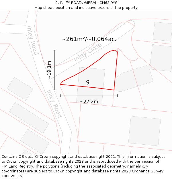 9, INLEY ROAD, WIRRAL, CH63 9YS: Plot and title map